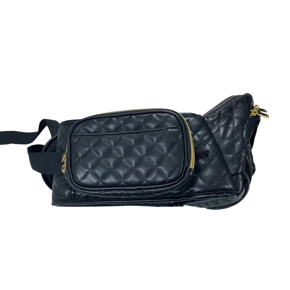 Tushbaby Quilted Faux Leather Waist Bag Hip Pack Carrier Black‎ Gold